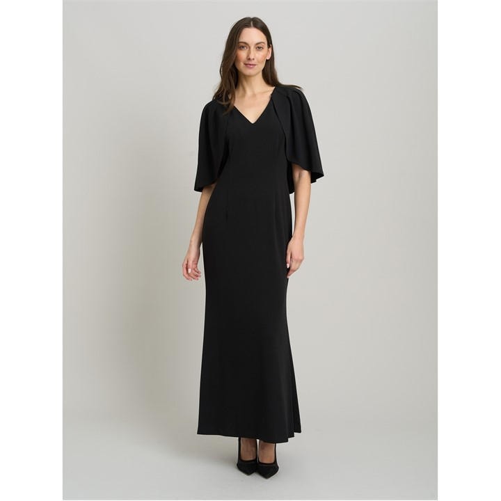 Gina Bacconi Francine Cape Sleeve Maxi Dress - Black