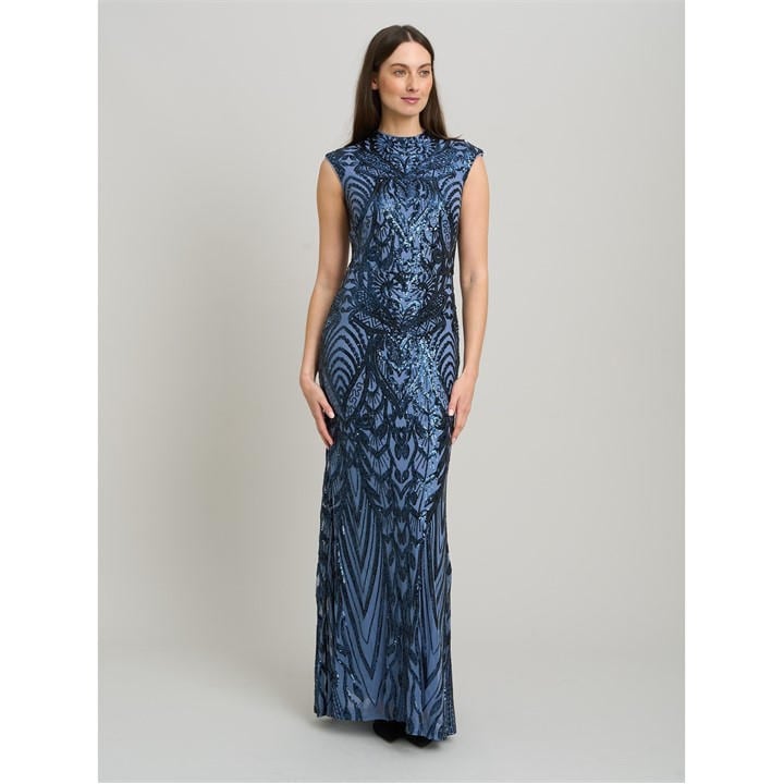 Gina Bacconi Felice Sequin Embellished Maxi Dress - Blue
