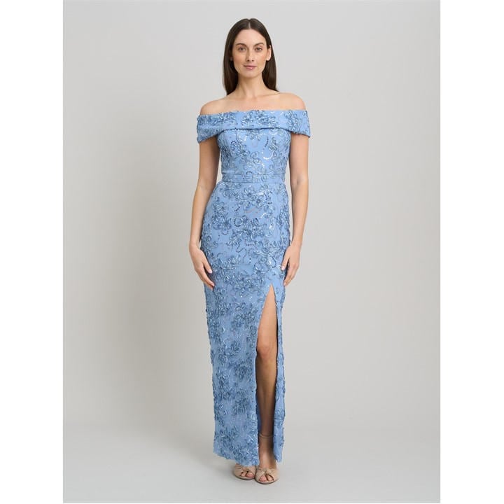 Gina Bacconi Janette Embroidered Sequin Maxi Dress - Blue