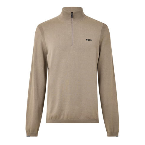 Boss - Men's Ever-X Boss Green Cotton Long-Sleeve 1/4-Zip Knitted Top