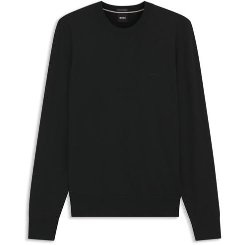 Boss - Men's Leno Black Knit Crew-Neck Wool Jumper