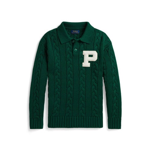 POLO RALPH LAUREN - Kids' Varsity Cable-Knit Cotton Long-Sleeve Polo