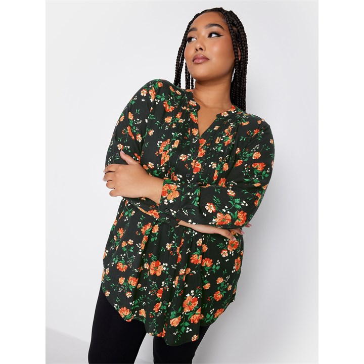 Yours Curve Floral Pintuck Shirt