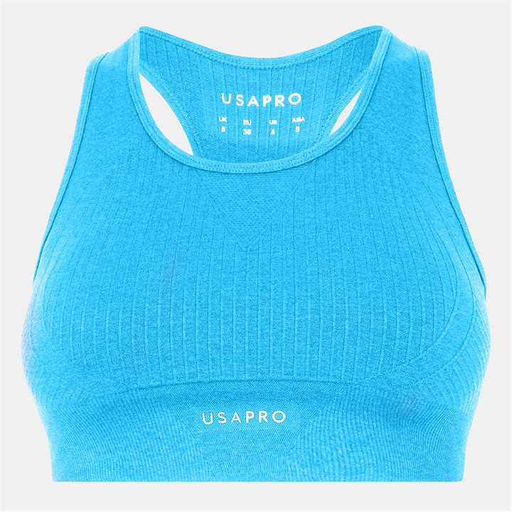 Usa Pro Women's Blue Seamless Crop Sports Bra Size 14