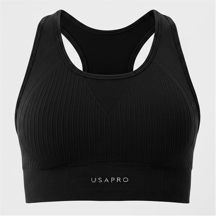 Usa Pro Women's Black Seamless Crop Sports Bra Size 14
