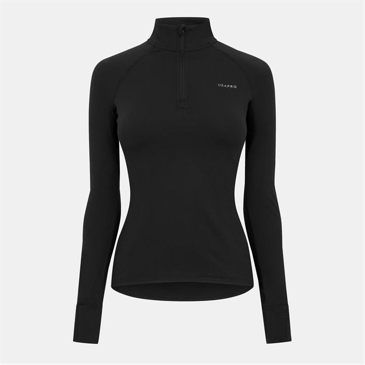 Usa Pro Women's Black Long Sleeve Quarter Zip Top Size 8