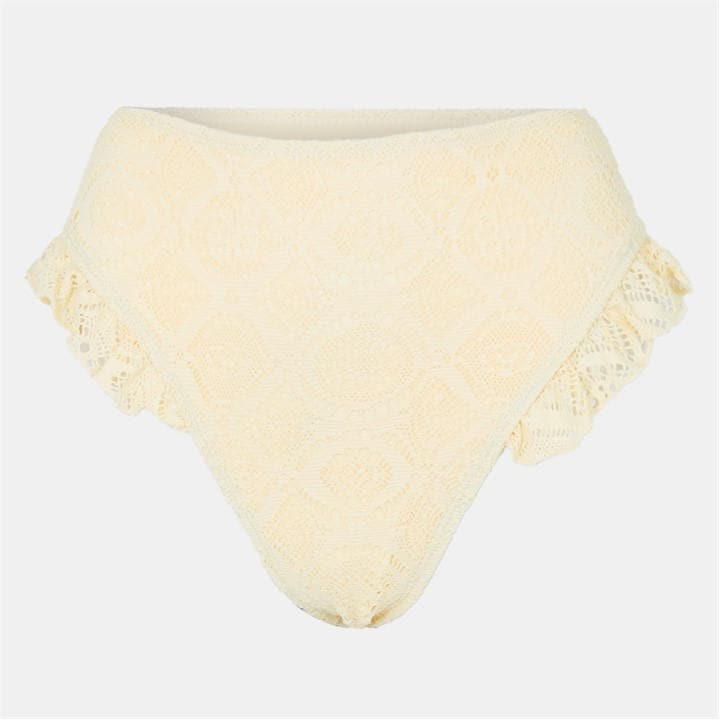 Brave Soul Women's Yellow Waisted Bikini Bottoms With Crochet Detail Size 14