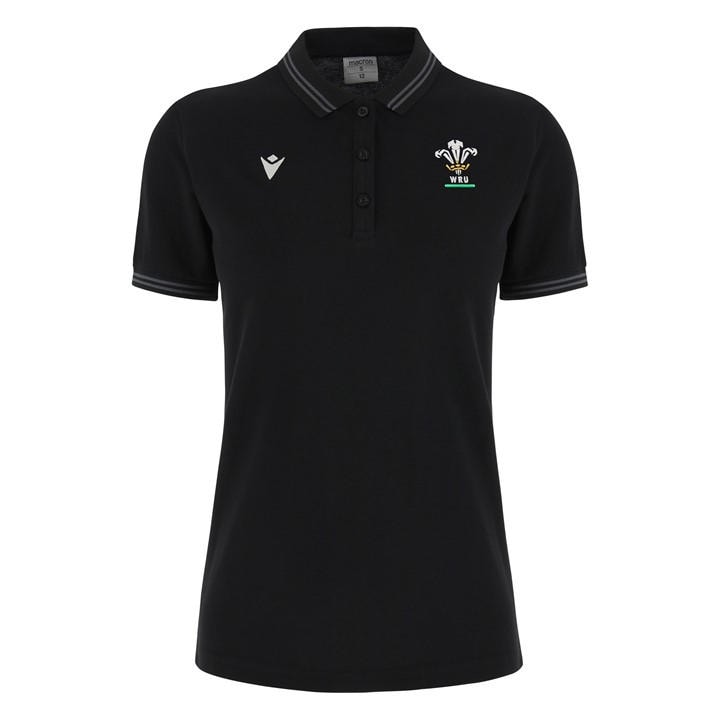 Macron Wales Rugby Union Polo Shirt 2024 2025 Womens In Black