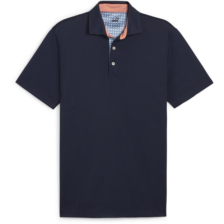 Puma Pique Gingham Solid Polo Shirt Mens In Blue
