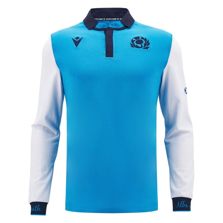 Macron Scotland Rugby Away Long Sleeve Cotton Shirt 2024 Adults In Blue