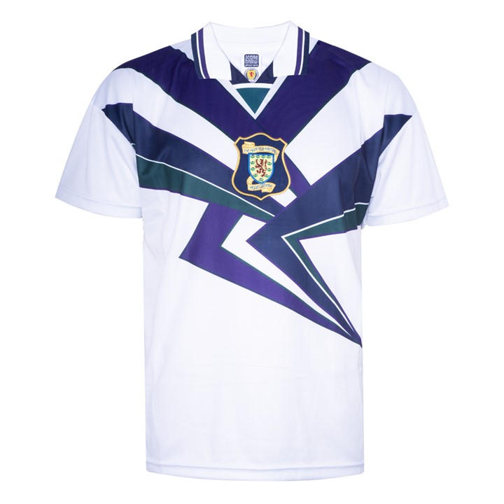 Score Draw Men's White Scotland 1996 Away Retro Football Shirt Adults Small