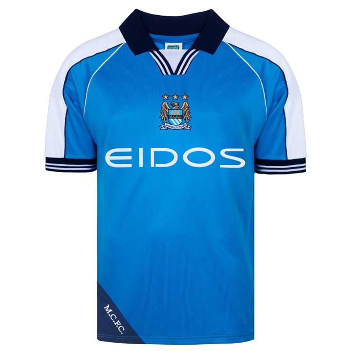 Score Draw Men's Blue Manchester City Retro Home Shirt 2000 Adults Small