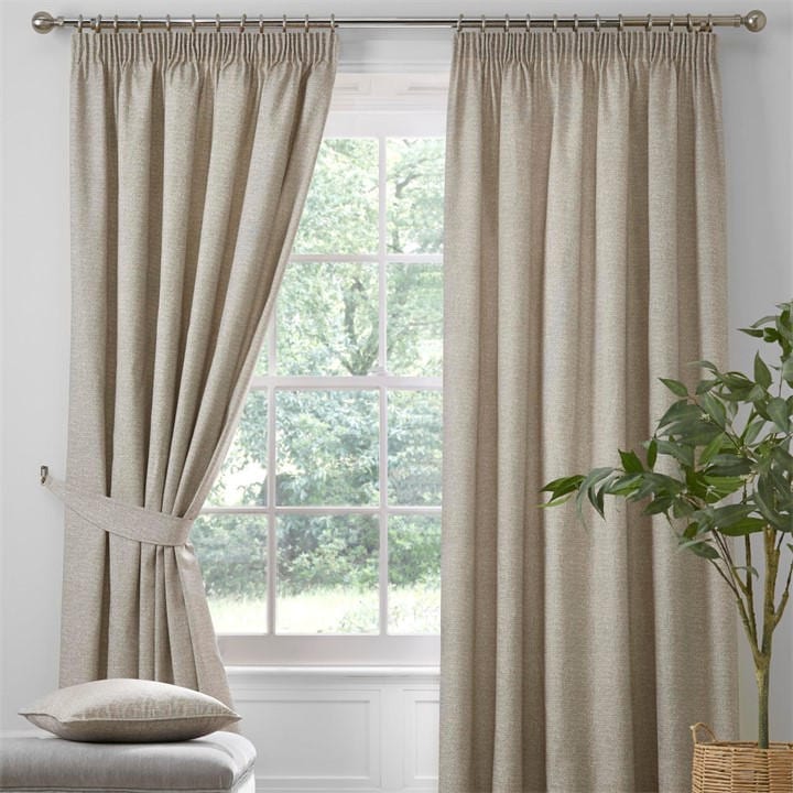 Dreams And Drapes Beige Pembrey Textured Print Pencil Pleat Curtains Teal -