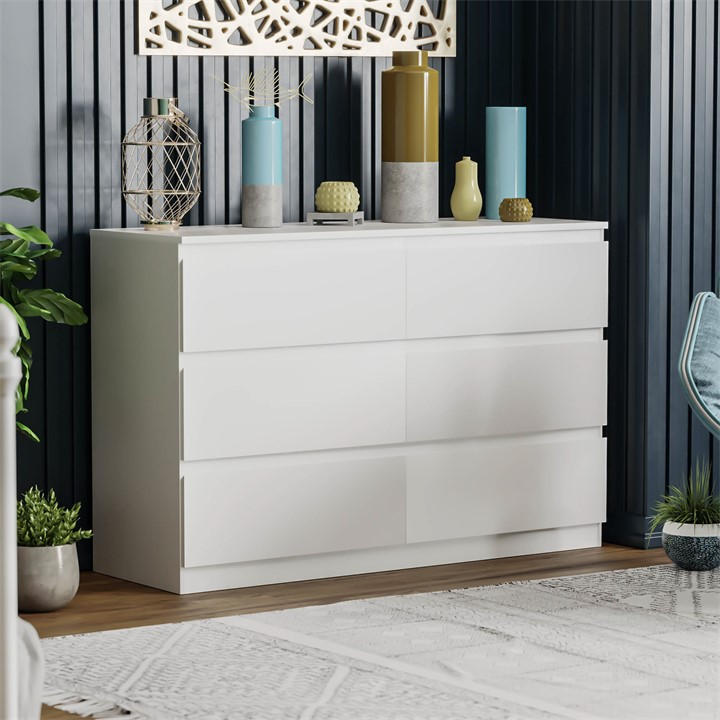 White - Lassic - Vida Designs Denver 6 Drawer Chest