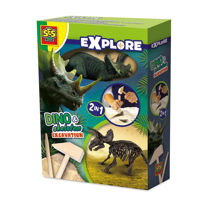 Ses Creative Unisex Kids Multi Dino And Skeleton Excavation 2 In 1 - Triceratops