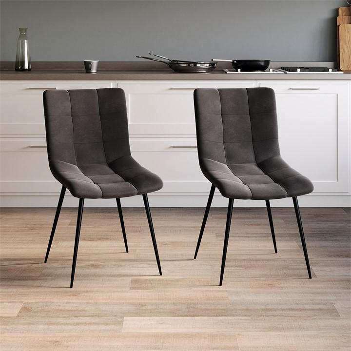 Grey - Lassic - Richton Set Of 2 Padded Velvet Dining Chairs UKFR