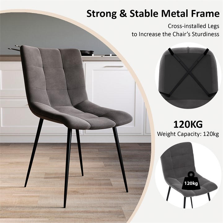 Grey - Lassic - Richton Set Of 2 Padded Velvet Dining Chairs UKFR