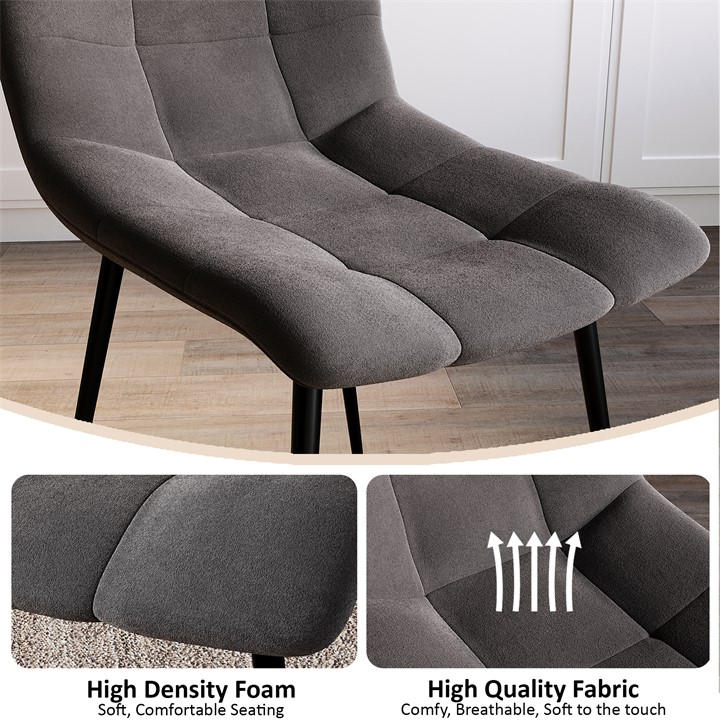 Grey - Lassic - Richton Set Of 2 Padded Velvet Dining Chairs UKFR