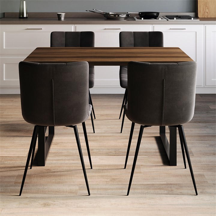 Grey - Lassic - Richton Set Of 2 Padded Velvet Dining Chairs UKFR