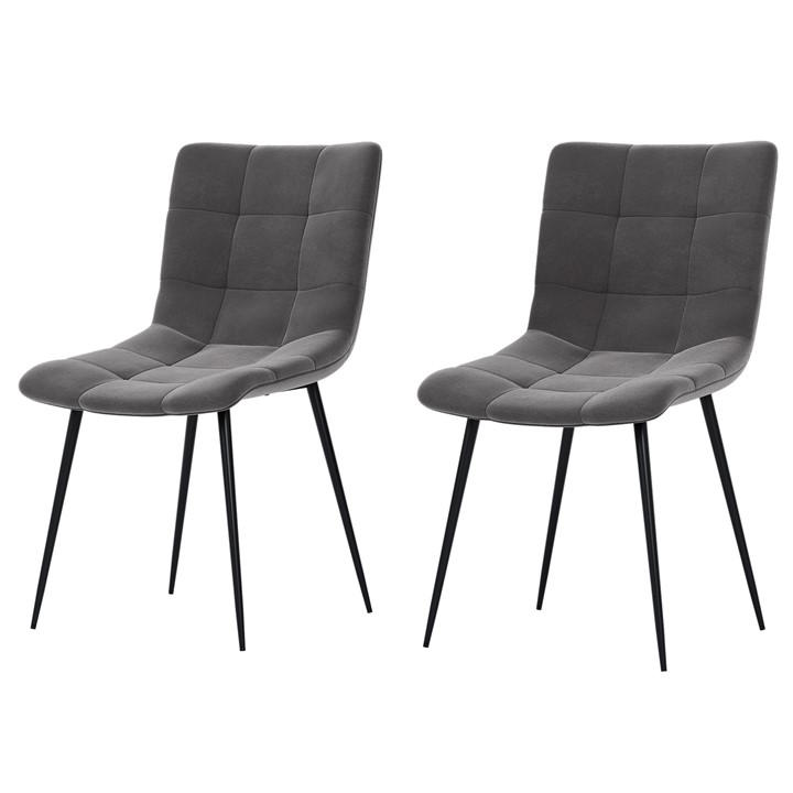 Grey - Lassic - Richton Set Of 2 Padded Velvet Dining Chairs UKFR