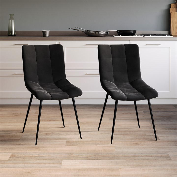 Black - Lassic - Richton Set Of 2 Padded Velvet Dining Chairs UKFR