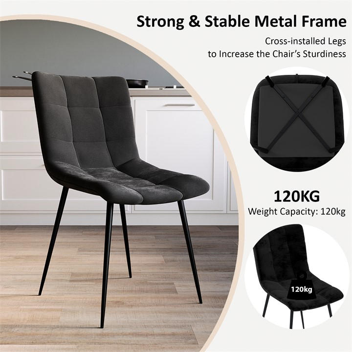 Black - Lassic - Richton Set Of 2 Padded Velvet Dining Chairs UKFR