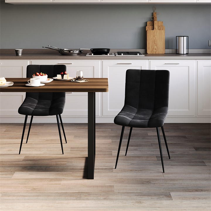 Black - Lassic - Richton Set Of 2 Padded Velvet Dining Chairs UKFR