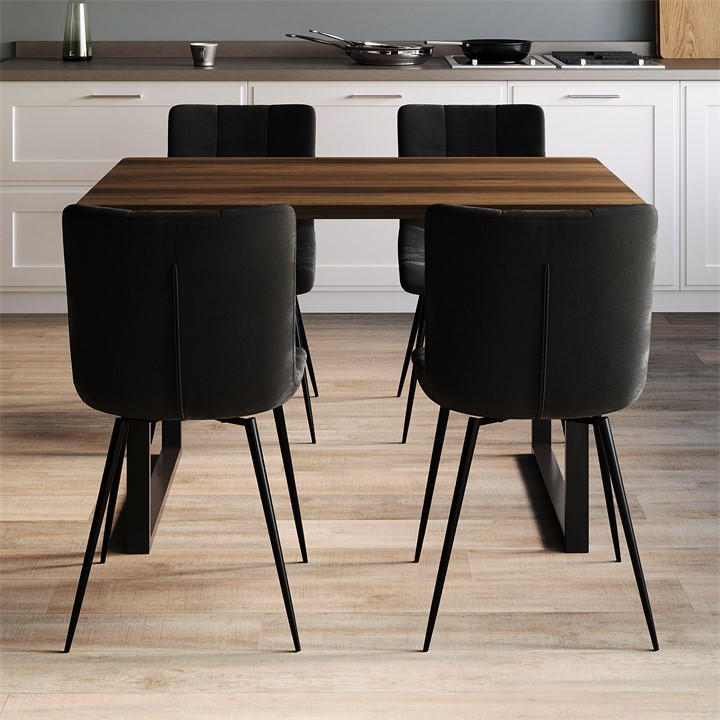 Black - Lassic - Richton Set Of 2 Padded Velvet Dining Chairs UKFR