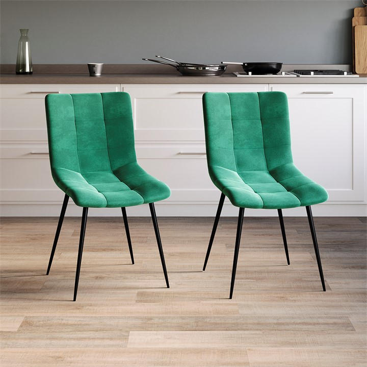 Green - Lassic - Richton Set Of 2 Padded Velvet Dining Chairs UKFR