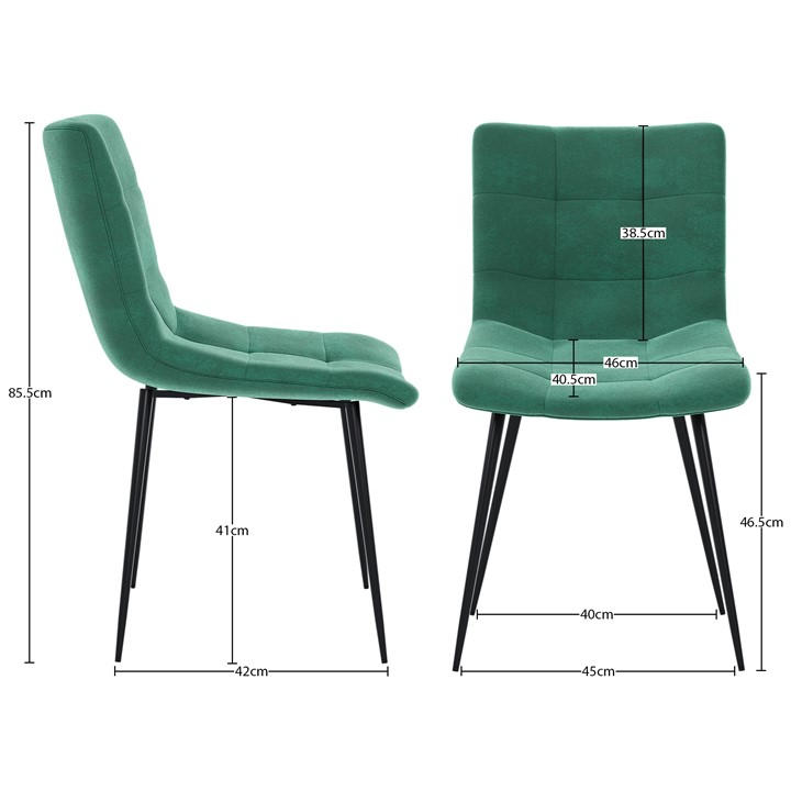 Green - Lassic - Richton Set Of 2 Padded Velvet Dining Chairs UKFR