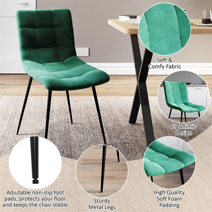 Green - Lassic - Richton Set Of 2 Padded Velvet Dining Chairs UKFR