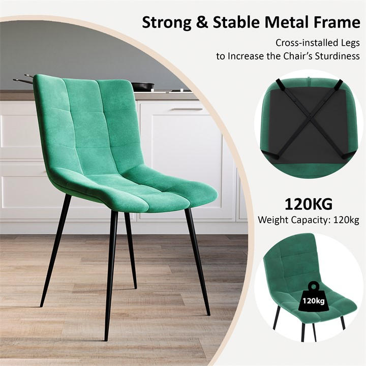 Green - Lassic - Richton Set Of 2 Padded Velvet Dining Chairs UKFR