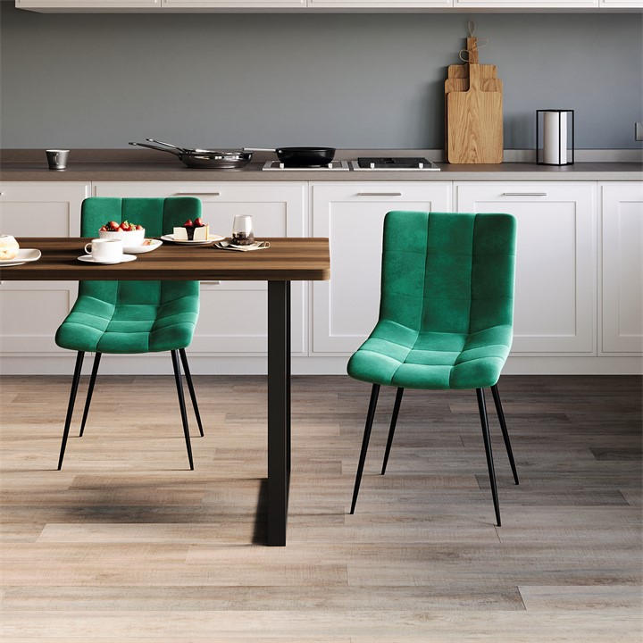 Green - Lassic - Richton Set Of 2 Padded Velvet Dining Chairs UKFR