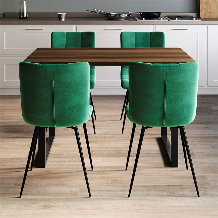 Green - Lassic - Richton Set Of 2 Padded Velvet Dining Chairs UKFR