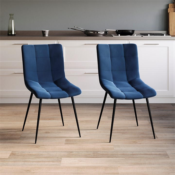 Blue - Lassic - Richton Set Of 2 Padded Velvet Dining Chairs UKFR