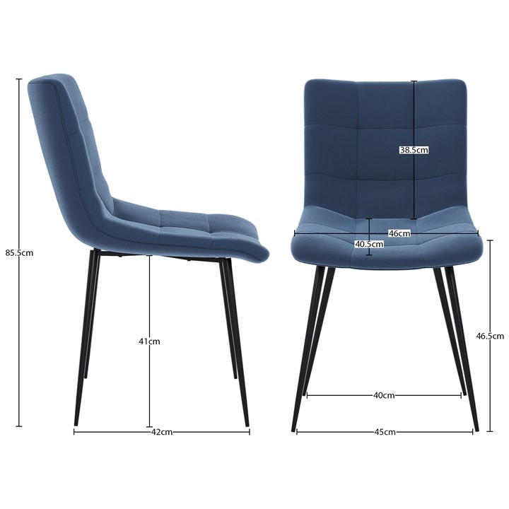 Blue - Lassic - Richton Set Of 2 Padded Velvet Dining Chairs UKFR