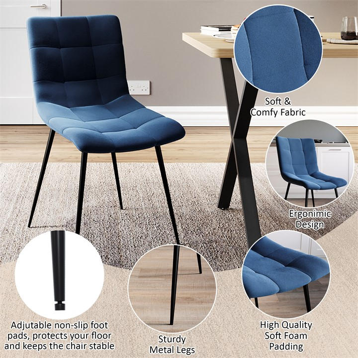 Blue - Lassic - Richton Set Of 2 Padded Velvet Dining Chairs UKFR