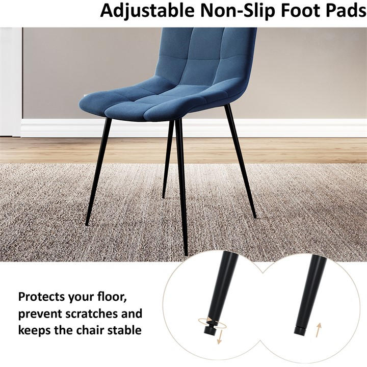 Blue - Lassic - Richton Set Of 2 Padded Velvet Dining Chairs UKFR