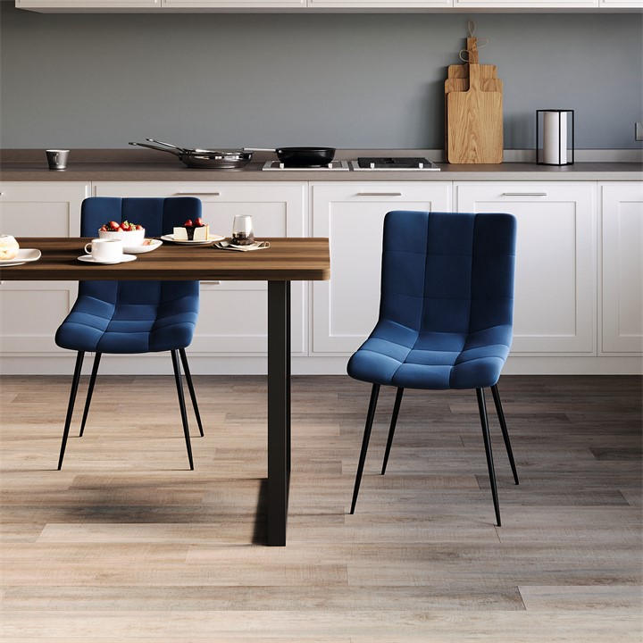 Blue - Lassic - Richton Set Of 2 Padded Velvet Dining Chairs UKFR