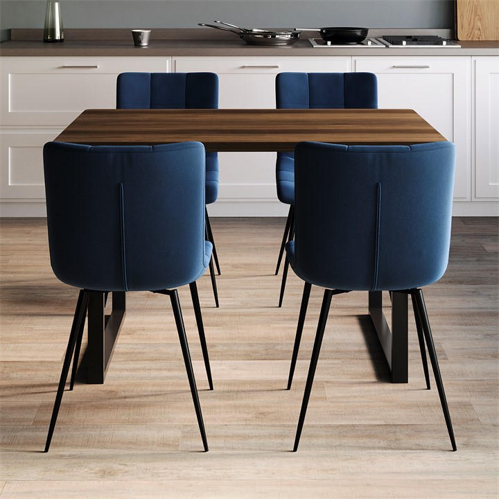 Blue - Lassic - Richton Set Of 2 Padded Velvet Dining Chairs UKFR
