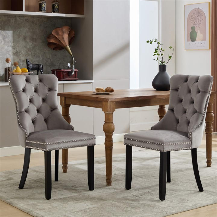 Urban Meuble Unisex Grey Modern Upholstered Velvet Dining Chairs Set Of Size 2