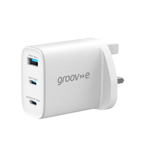 Groov-e - Dual USB-C & USB-A 65W GaN Wall Charger with Power