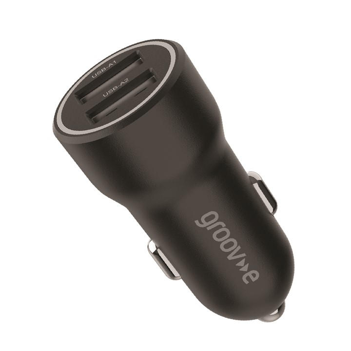 Groov-E Unisex Black Dual Usb-A Car Charger 15W