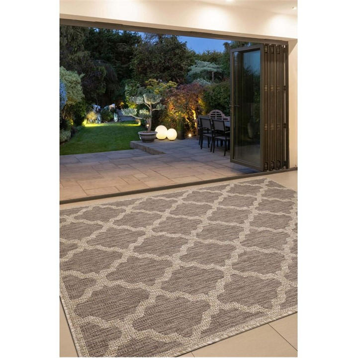 Homemaker Unisex Beige Trellis Gel Flatweave Rug Latte 120X160cm