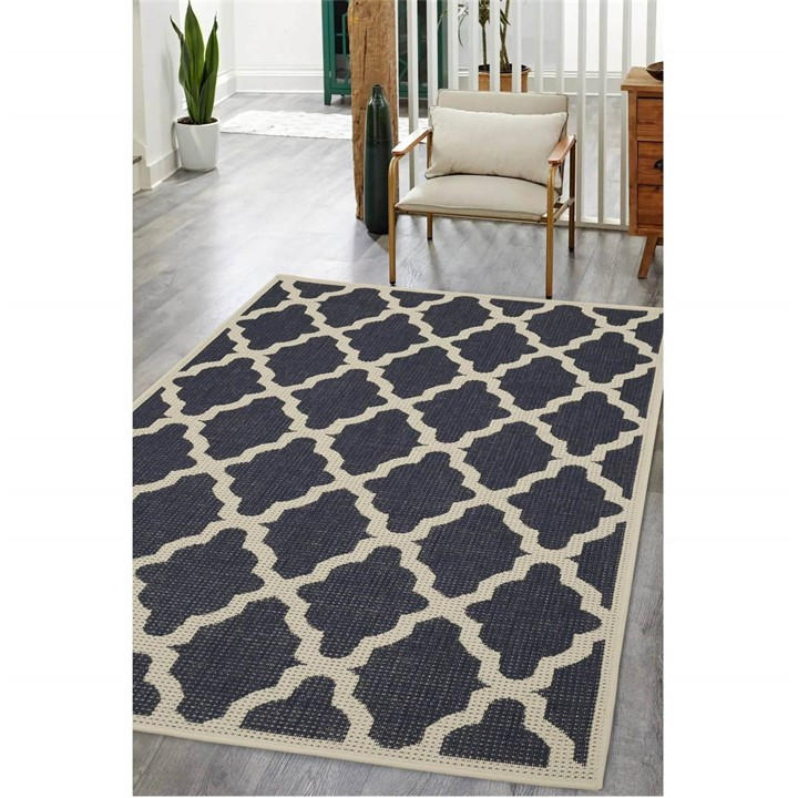 Homemaker Unisex Blue Trellis Gel Flatweave Rug Navy 60X230cm