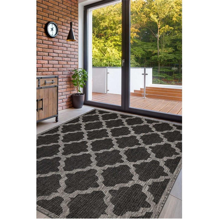 Homemaker Unisex Black Trellis Gel Flatweave Rug 160X225cm