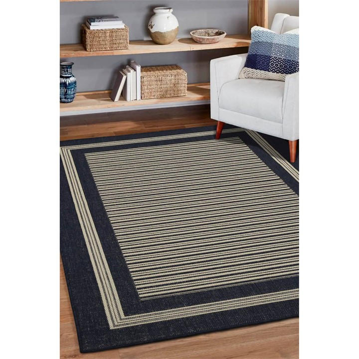 Homemaker Unisex Blue Gel Backed Border Flatweave Rug Navy 60X230cm