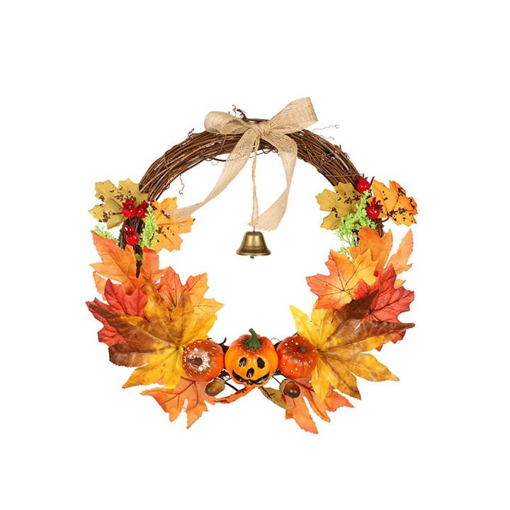 Life Ideas Unisex Orange,Yellow Artificial Pumpkin Maple Leaves Wreath With Bell