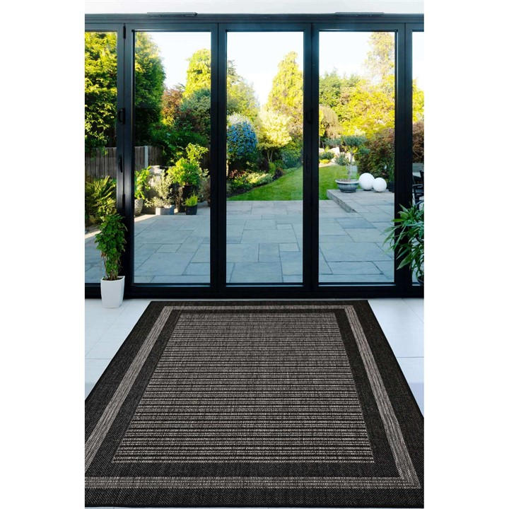 Homemaker Unisex Black Gel Backed Border Flatweave Rug 60X230cm