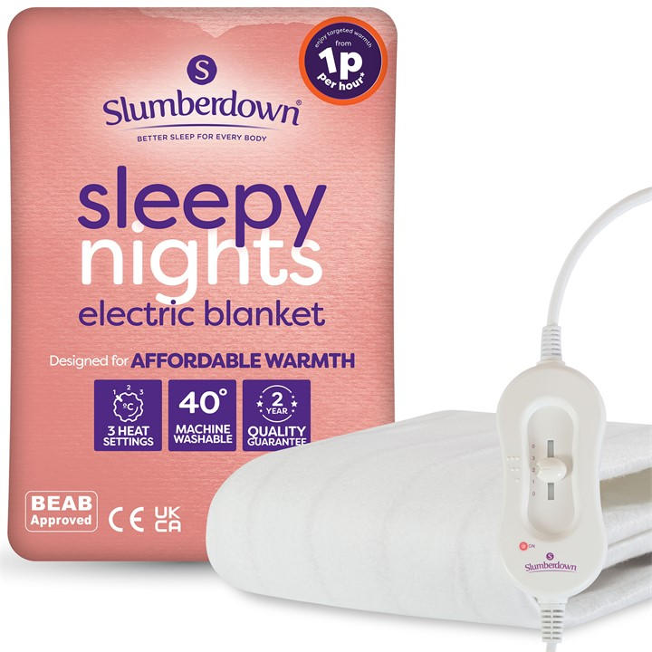 Slumberdown Unisex White Sleepy Nights Electric Blanket – Cosy Safe & Energy-Efficient Heated Comfort King